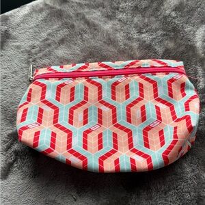 Clinique Geometric Cosmetic Bag in Coral, Aqua & Red